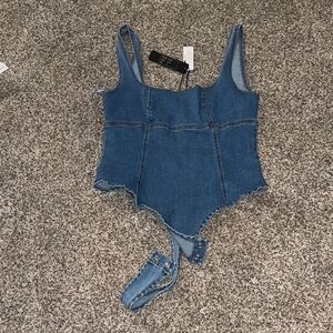 NWT AWND FASHION NOVA MEDIUM Blue Denim Bodysuit‎ TANK CUTE NEW